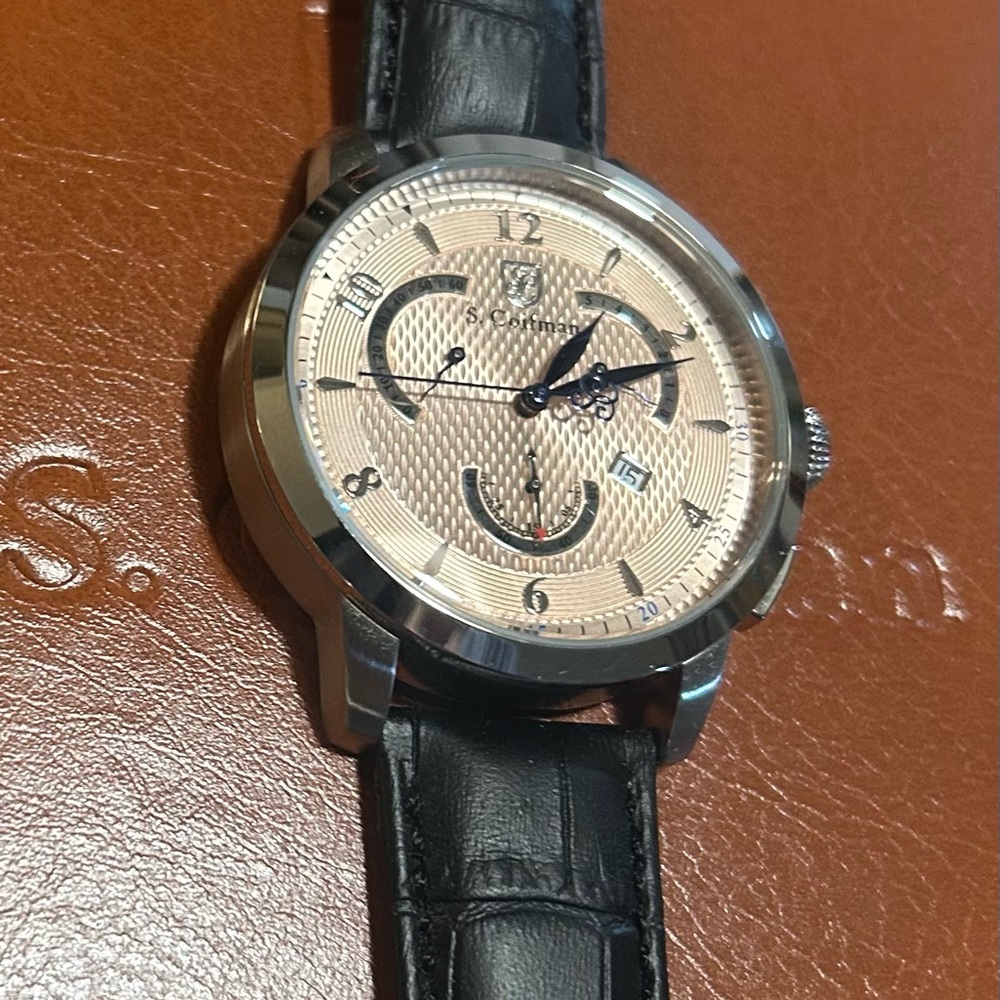 S Coifman SC0229 Watch With 45mm Light Pink Face & Black Leather Band